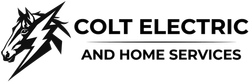 Colt Electric and Home Services logo with black lightning bolt and text on white background