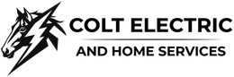 Colt Electric and Home Services logo with black lightning bolt and text on white background