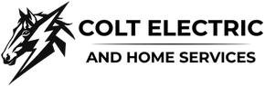 Colt Electric and Home Services logo with black lightning bolt and text on white background