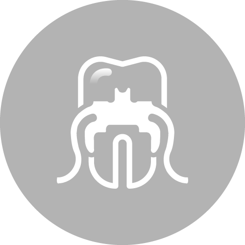 a gray circle with a white icon of a mouse