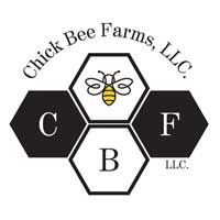 Logo for Chick Bee Farms, LLC, featuring a bee in a honeycomb, with