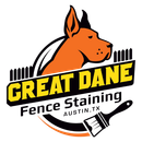 Logo featuring a Great Dane, fence, and paintbrush;