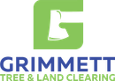 Grimmett Tree & Land Clearing logo with green &ldquo;G&rdquo; and blue company name