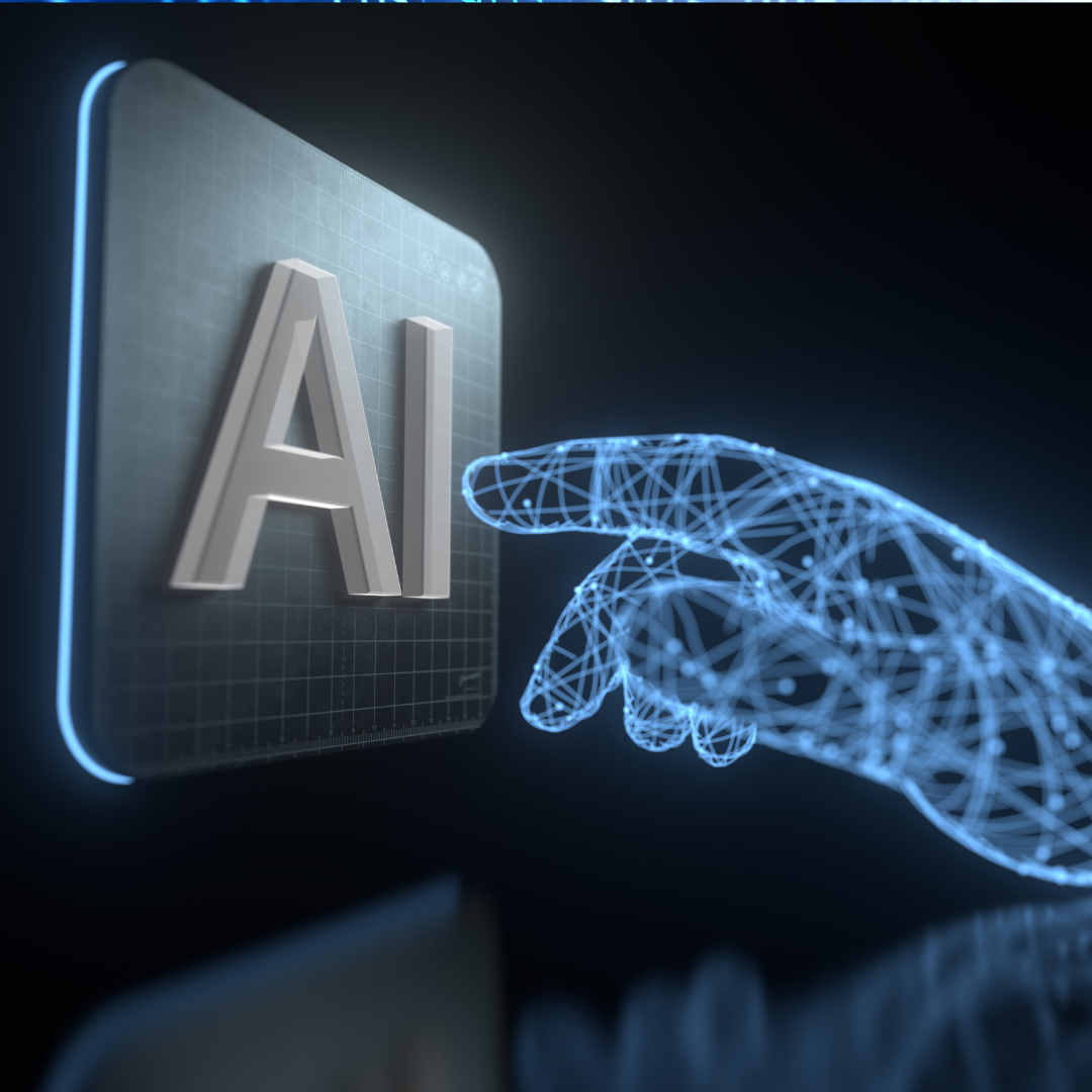 A hand is pointing at a sign that says ai
