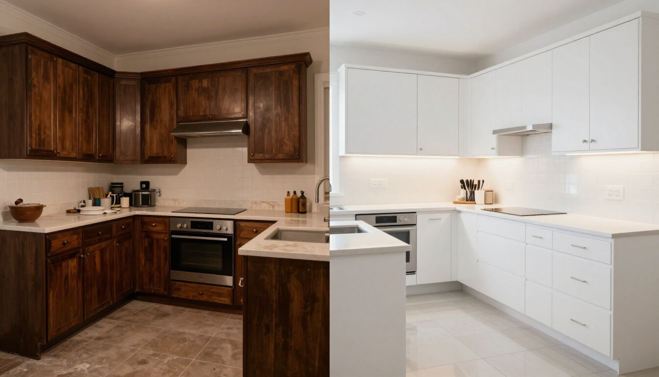 Kitchen before and after renovation