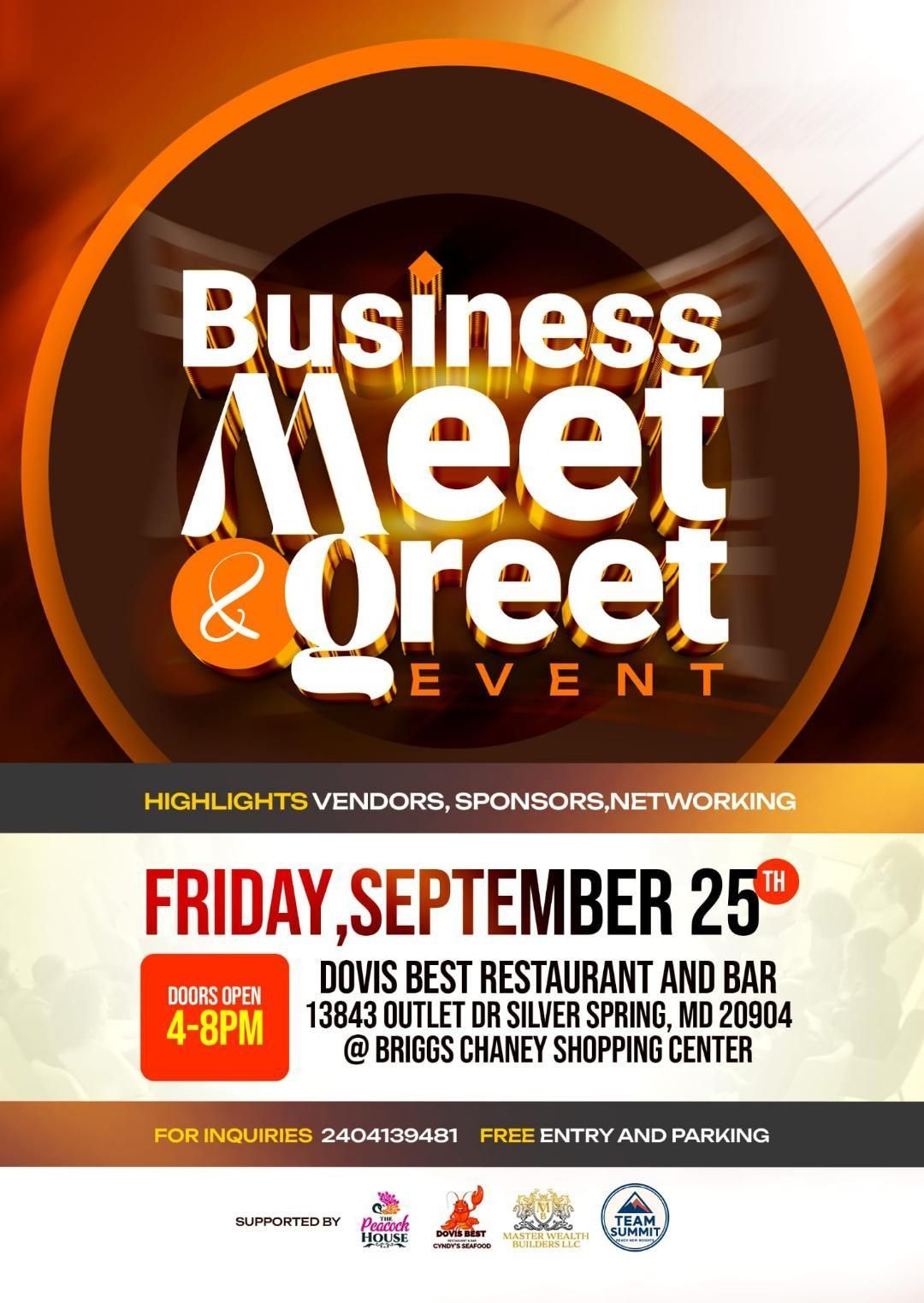 Business Meet & Greet event poster, Friday September 25