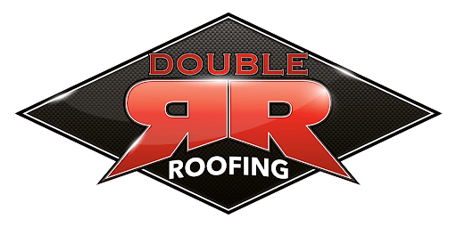 Double RR Roofing logo with red and black text on a black diamond shape