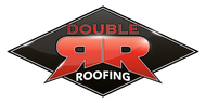 Double RR Roofing logo with red and black text on a black diamond shape