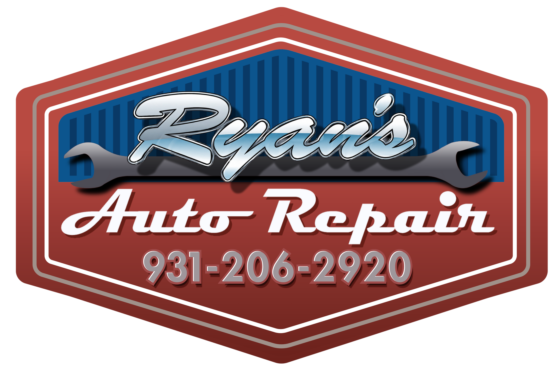Ryan's Auto Repair logo in red, white, and blue with phone number 931-206-2920