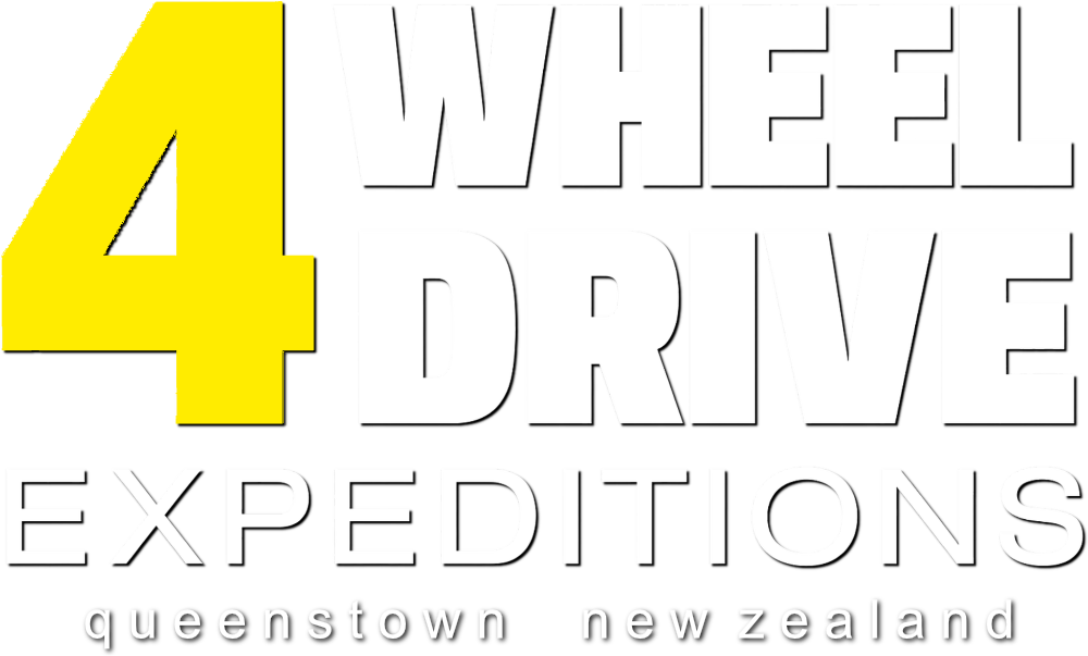 A yellow and white logo for 4 wheel drive expeditions