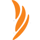 Logo con fiamma stilizzata arancione.