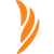 Logo arancione a forma di fiamma. Tre linee curve, che rappresentano una fiamma, su sfondo bianco.