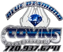 Blue Diamond Towing logo with a blue diamond in cupped hands, towing chain, and phone number.