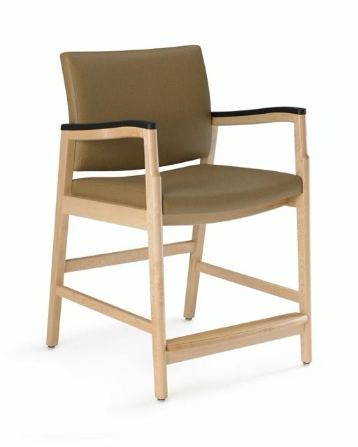 Tan upholstered wooden armchair with light wood frame on white background