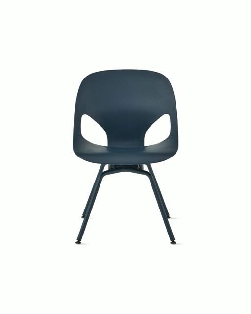 Black modern chair with cutout back and metal legs on a white background