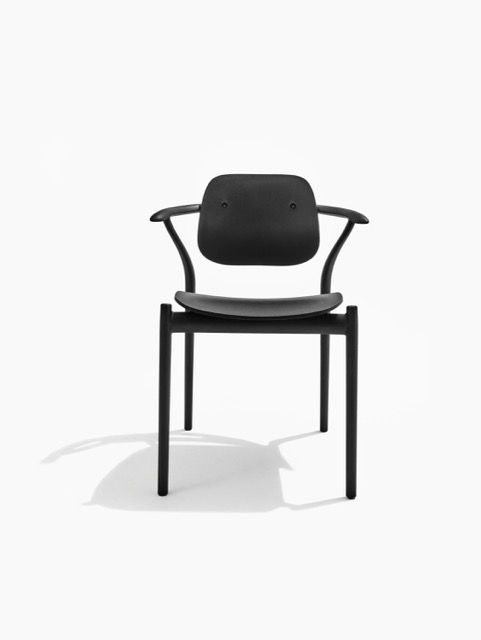 Black chair with armrests on a white background