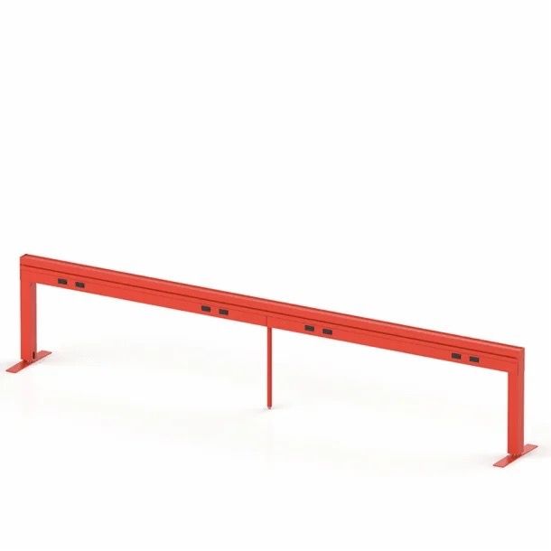 Red balance beam with a central support on a white background