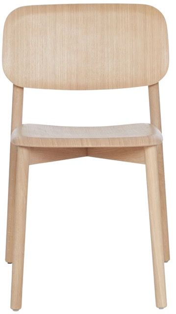 Light wood chair with a curved backrest and seat against a white background