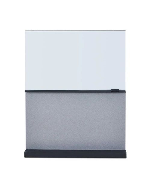 Modern gray and white partition or panel with a black base