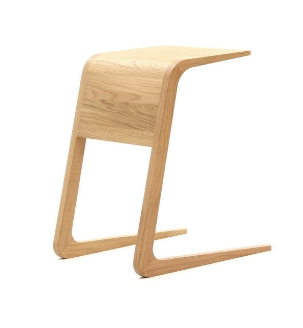 Modern light wood C-shaped side table with open base