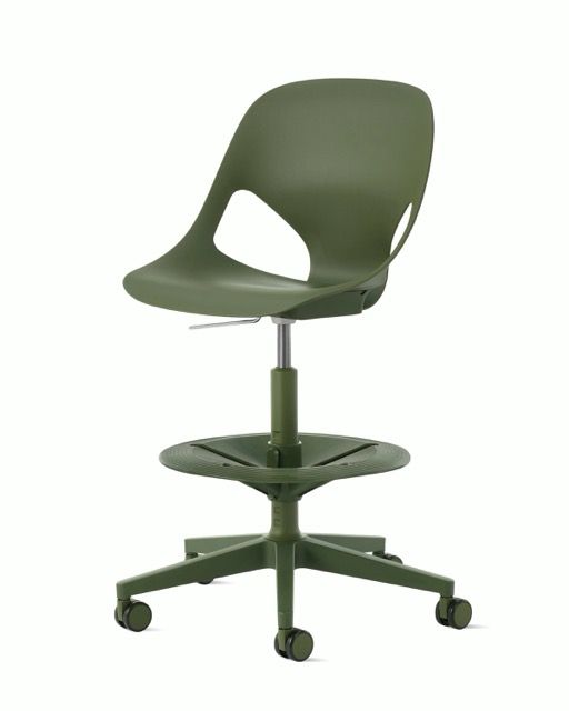 Olive green adjustable office chair with cutout backrest and five-wheel base