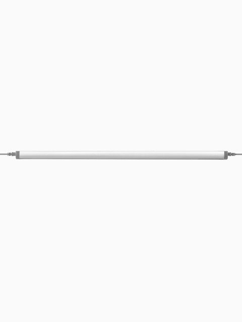 Silver linear rod with tapered ends on a white background