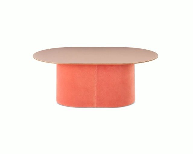 Coral cylindrical base with a beige oval top on a white background