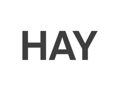 Black text “HAY” on a white background