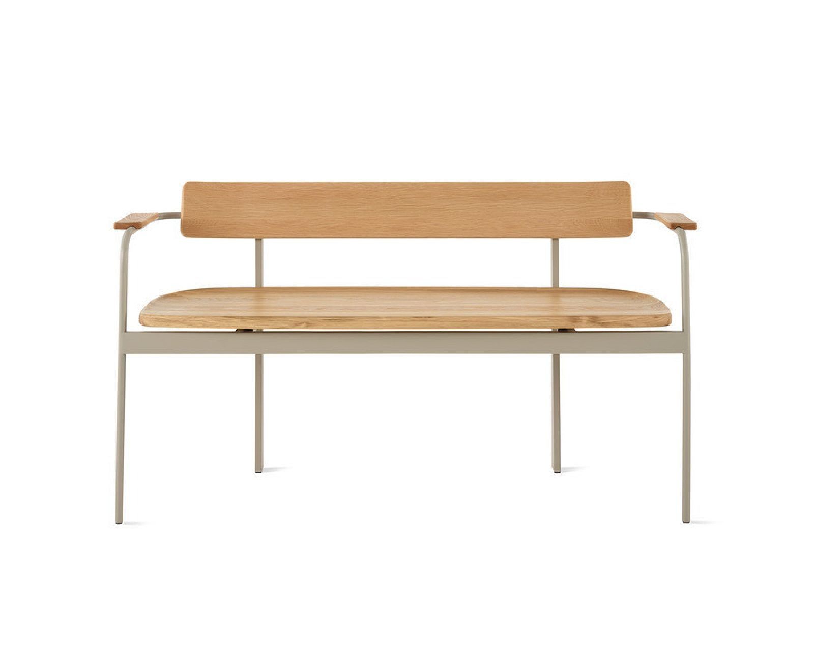 Wooden-and-black metal bench with backrest on a white background