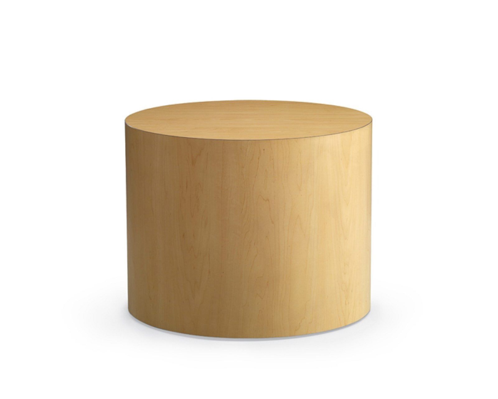 Light wooden cylindrical stool on a white background