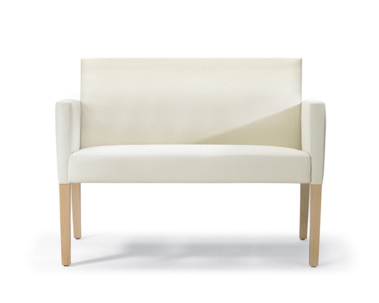 Modern cream upholstered chair with light wooden legs, shown in side view.