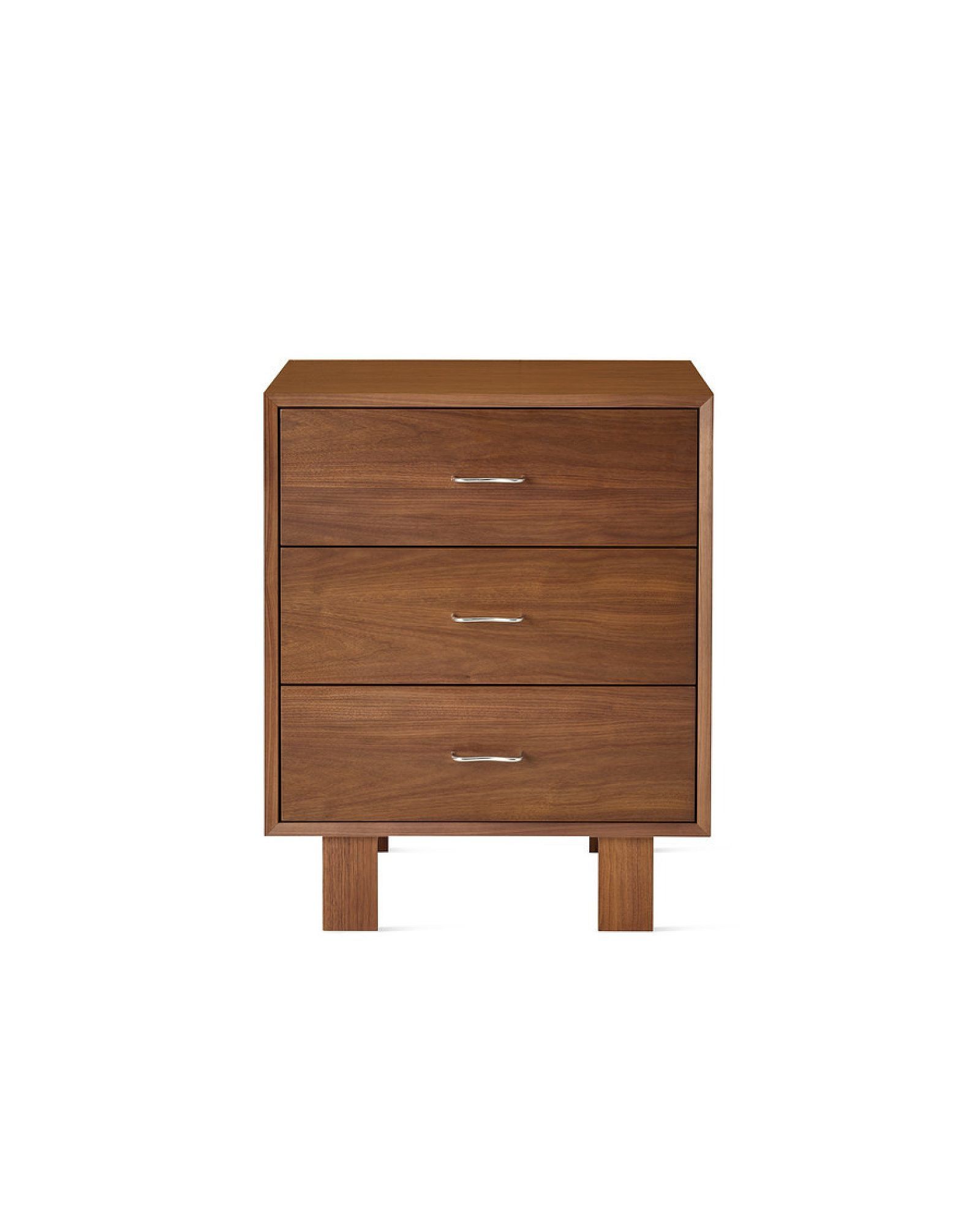 Mid-century wooden cabinet with two upper doors and three drawers on tapered legs