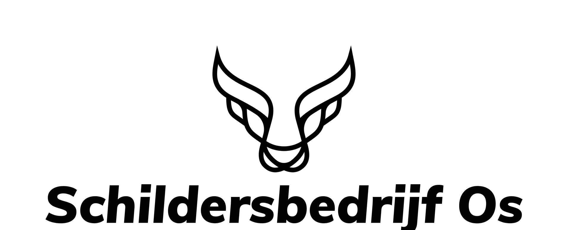 Het logo van schildersbedrijf os is een stier met vleugels op een zwarte achtergrond.