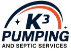 K3 Pumping and Septic Services logo in navy and orange with swoosh and stars