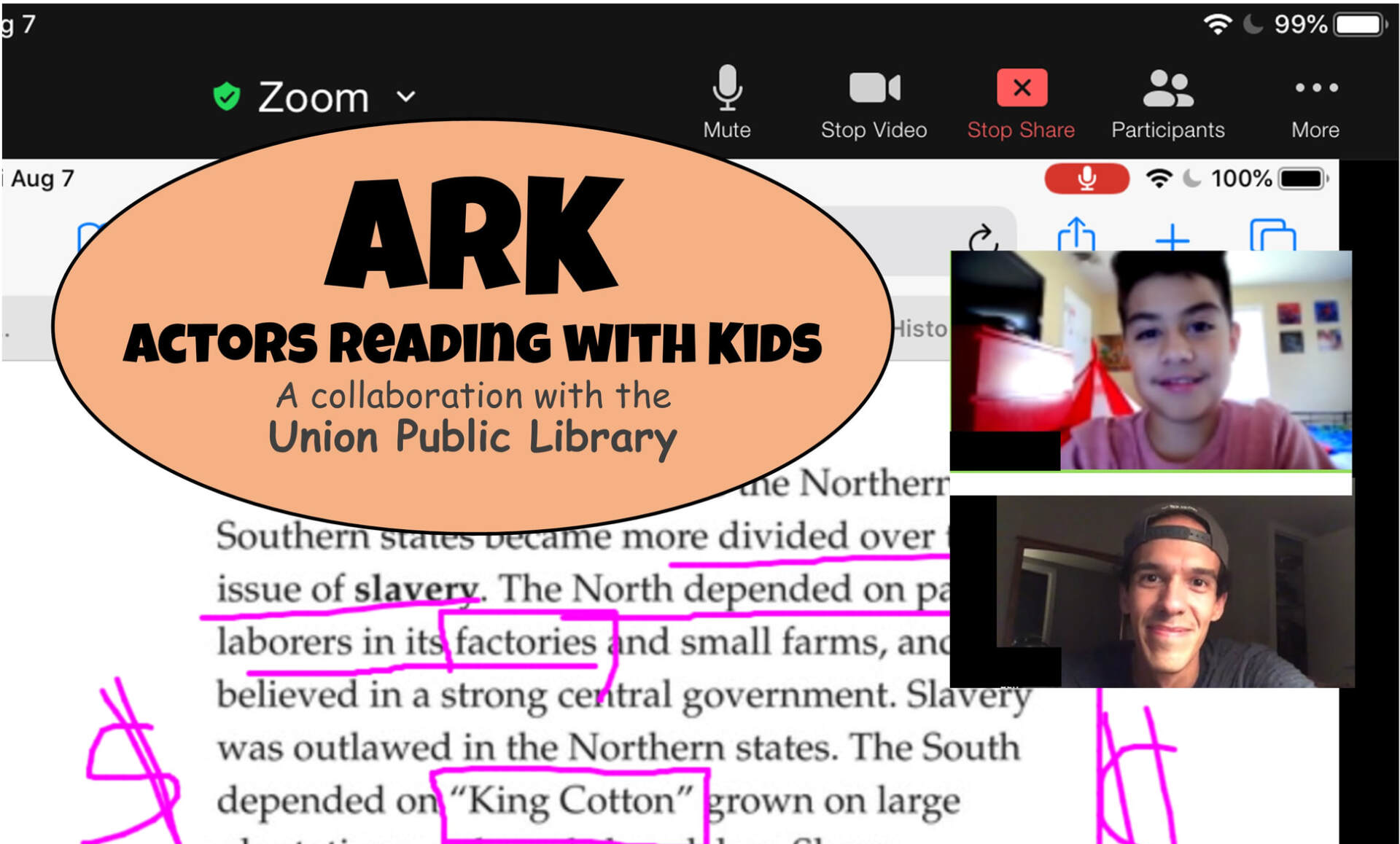 Screenshot of text and faces of the student and tutor