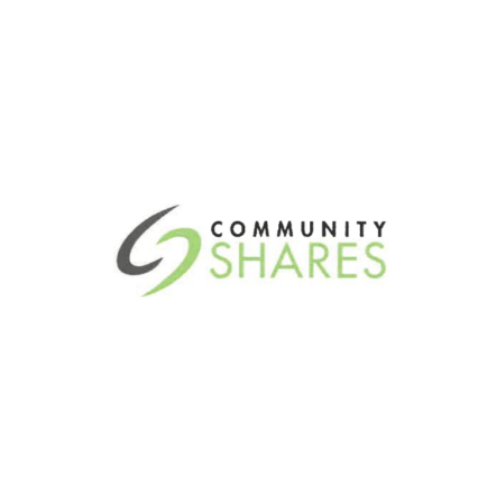 Logo for Community Shares. Features a stylized green