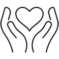Hands cupping a heart symbol, representing care and compassion.