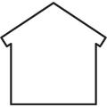 House outline with a gabled roof and small rectangular protrusions on either side.