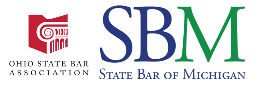Ohio State Bar Association and State Bar of Michigan logos side by side in red and blue