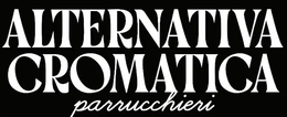Logo con la scritta bianca «ALTERNATIVA CROMATICA parrucchieri» su sfondo nero
