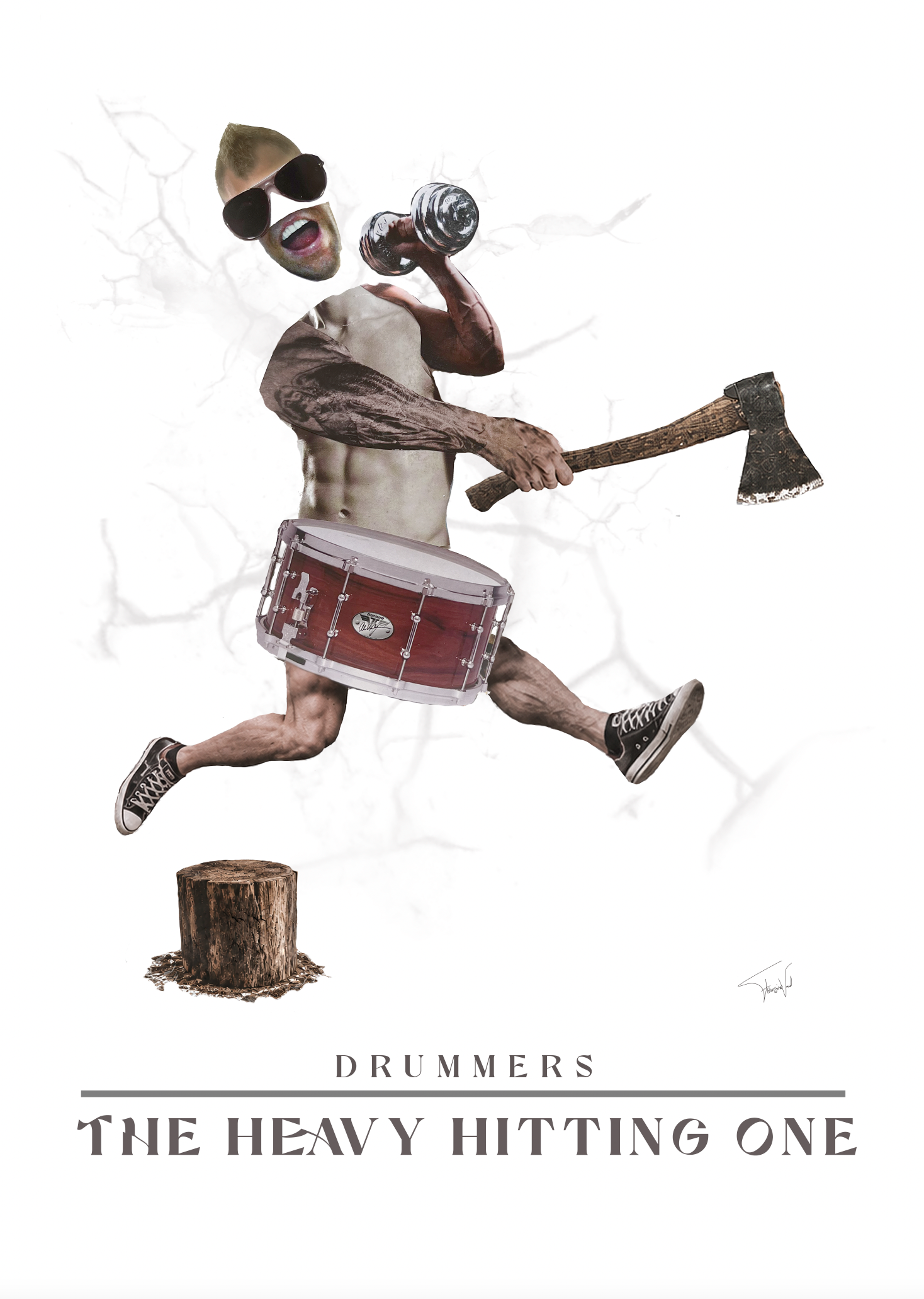 Photo of a drummer collage made by Françoise Vaal Mixed Media Arts