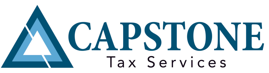 Logo for Capstone Tax Services featuring a stylized blue triangle icon to the left of the company name.