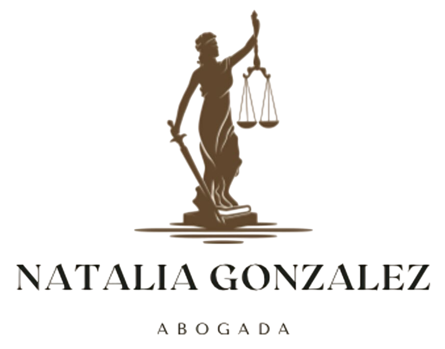 Logo de Natalia Gonzalez Abogada con figura de justicia en tono marrón