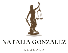 Logo de Natalia Gonzalez Abogada con figura de justicia en tono marrón