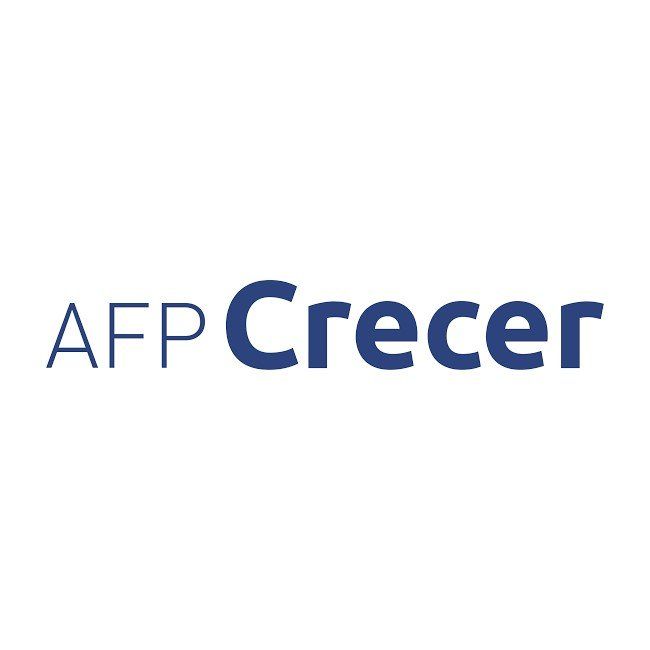 Logotipo de AFP Crecer en texto azul sobre fondo blanco