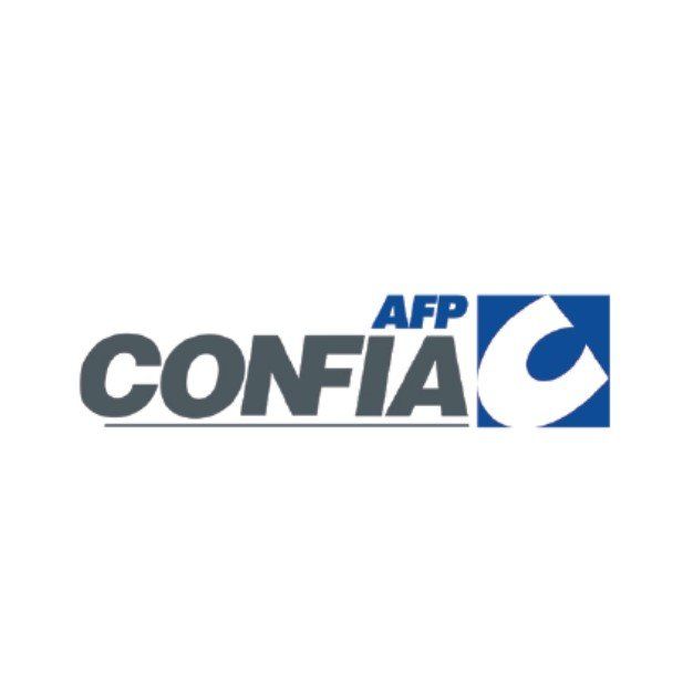 Logotipo de AFP Confía en gris y azul sobre fondo blanco