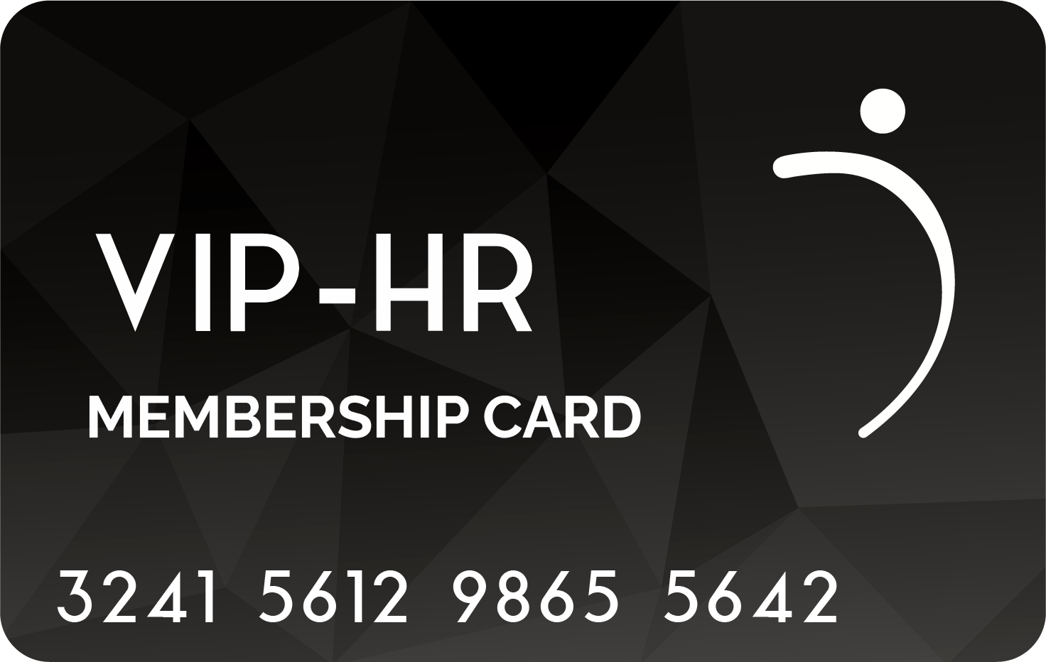 Tarjeta de membresía VIP-HR negra con texto blanco y número 3241 5612 9865 5642