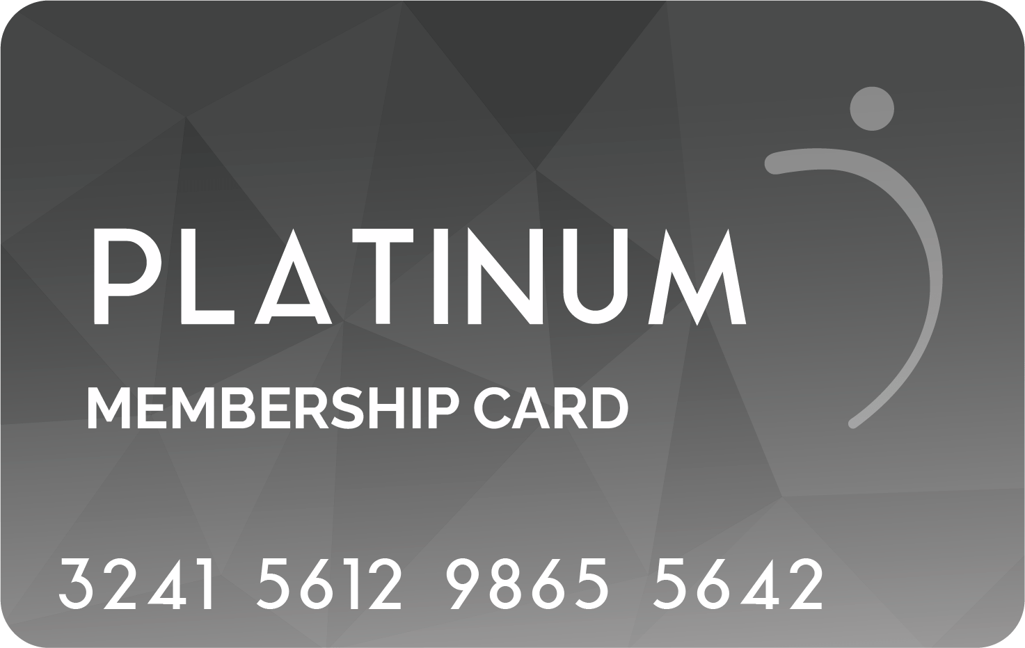 Tarjeta de membresía platino gris con texto blanco y número 3241 5612 9865 5642