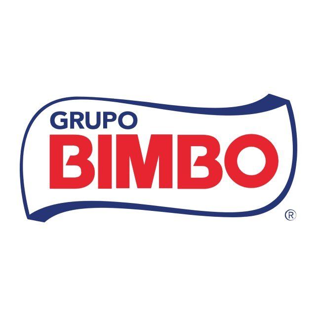 Logotipo de Grupo Bimbo en rojo y azul sobre fondo blanco