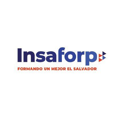 Logotipo de Insaforp en azul y naranja con el eslogan “Formando un mejor El Salvador” sobre un fondo blanco.